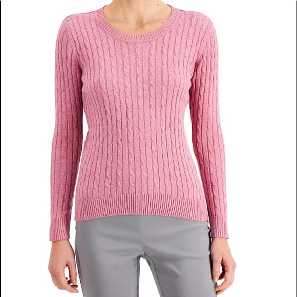 Mauve Cable Knit Crew Neck Sweater